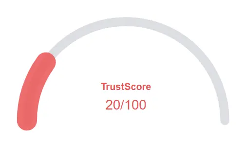 GoMining website trust score gauge showing 20 out of 100 indicating low trust and moderate scam risk