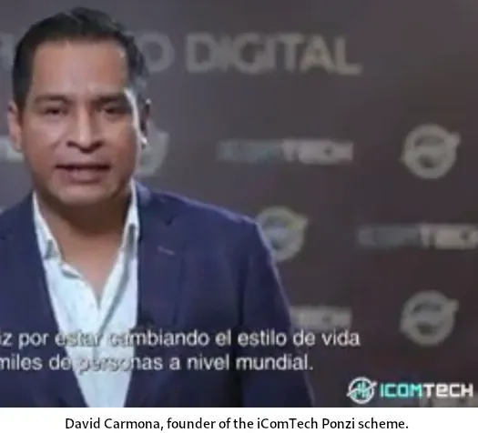 iComTech promotional event backdrop representing the company’s involvement in a global crypto fraud case.