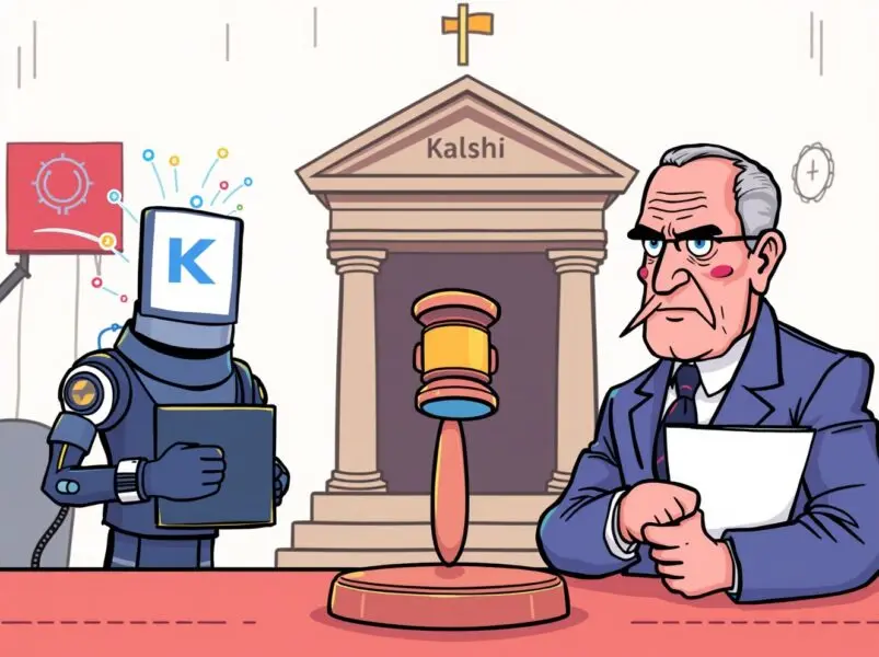 Illustration of Kalshi lawsuit highlighting courtroom and legal conflict over New York gambling laws