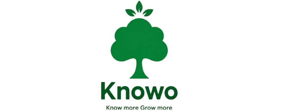 Official Knowwo logo with green tree icon and tagline Know more Grow more on white background
