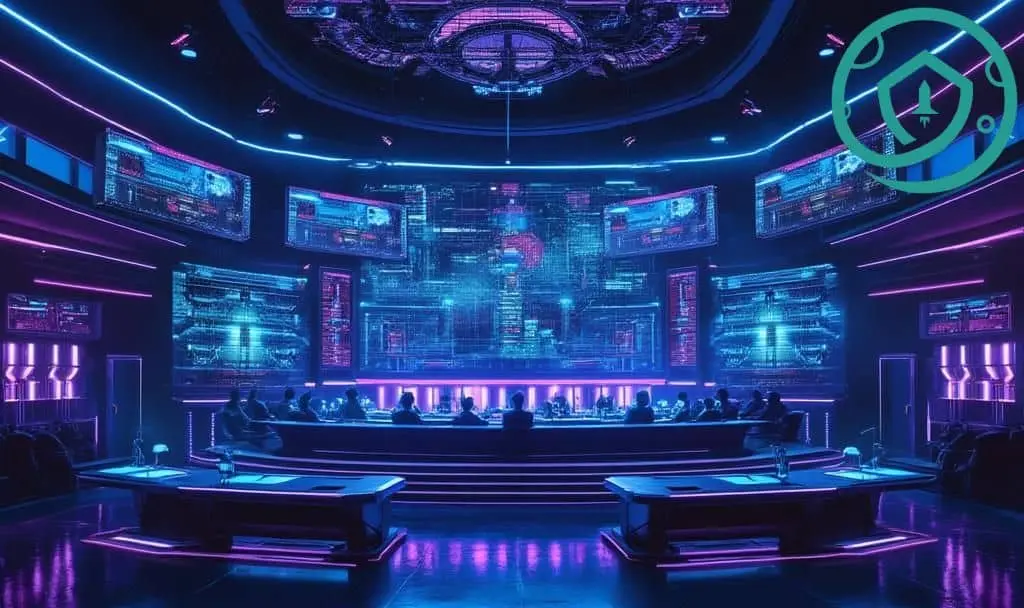 Futuristic courtroom representing Madras High Court ruling XRP as property in WazirX hack case