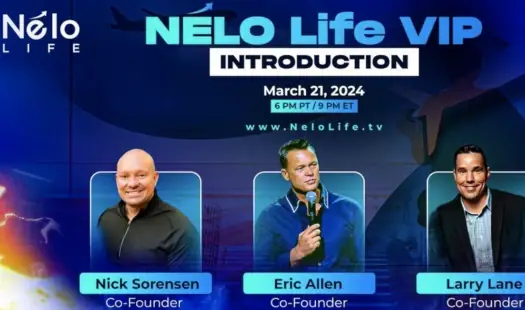 Nelo Life VIP introduction featuring co-founders Nick Sorensen, Eric Allen, and Larry Lane at online event