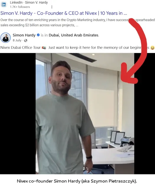 Nivex co-founder Simon Hardy (Szymon Pietraszczyk) in Dubai office