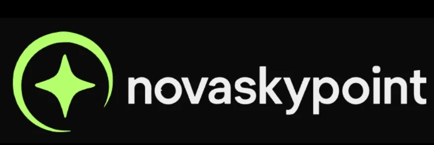 NovaSkyPoint logo with green star icon and white text on a black background