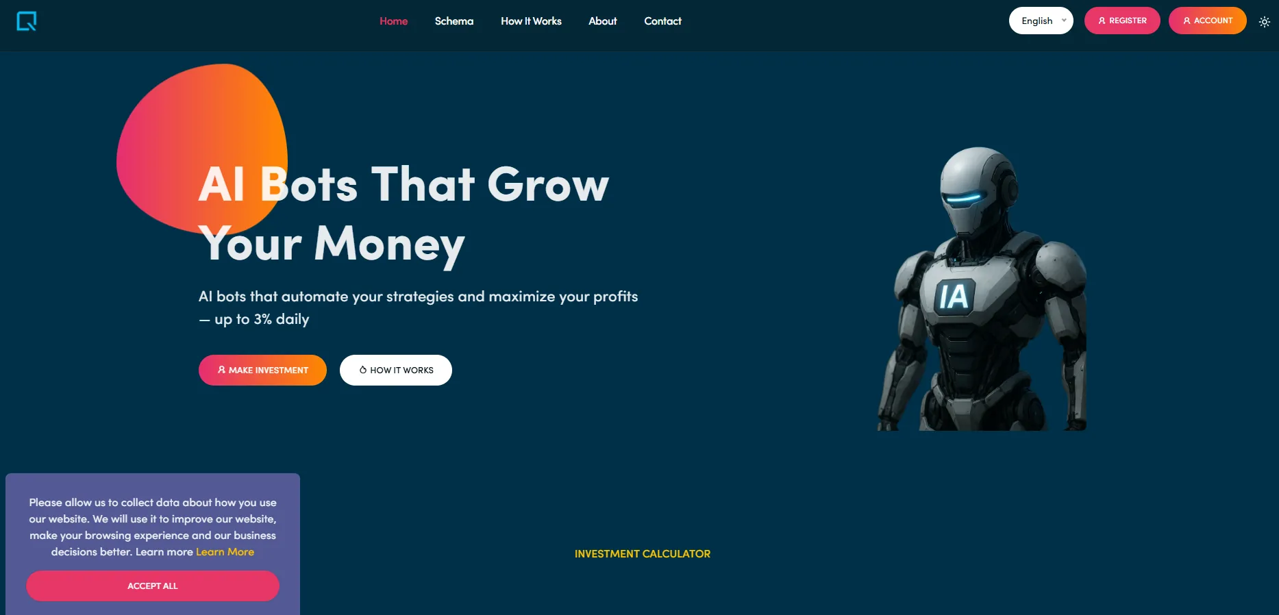 Qbotia AI trading bot platform promising up to 3 percent daily ROI for investors