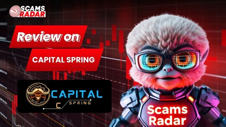 Scams Radar review on Capital Spring with logo and trading background