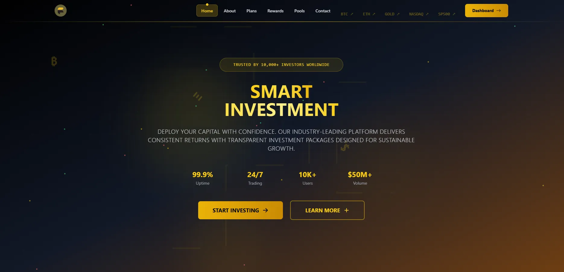 Screenshot of Smart Investment Platform website showing investment plans and features
