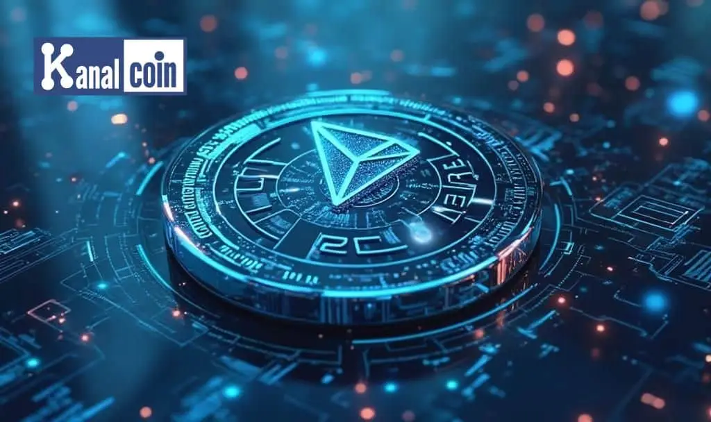 TRON Gasless Stablecoin concept with futuristic digital coin and blockchain design