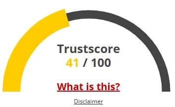 Trustscore gauge showing a rating of 41 out of 100, indicating a low trust level