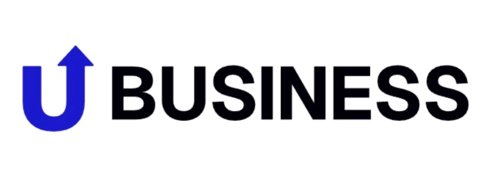 The official UBusiness logo featuring a blue upward arrow symbolizing growth and innovation in blockchain technology.