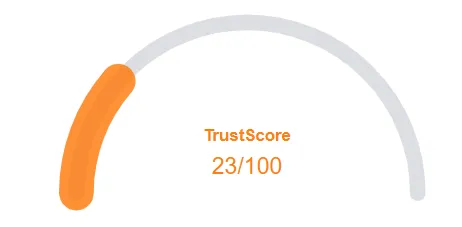 Website trust score showing 23 out of 100 in security and reliability check