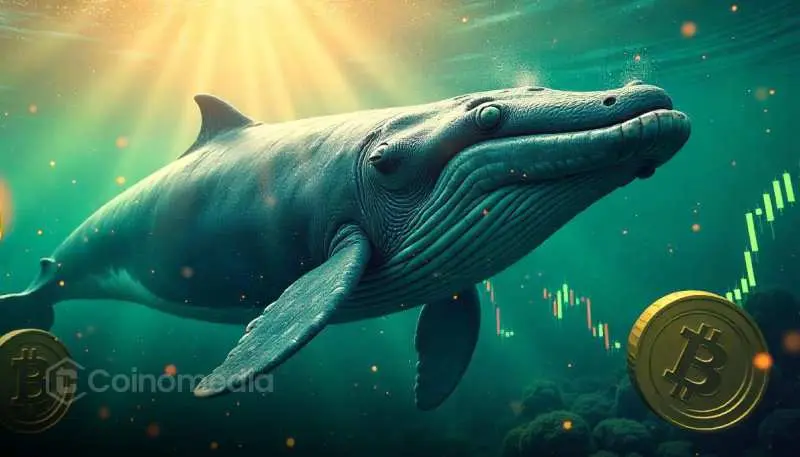 Bitcoin whale underwater surrounded by BTC coins representing Whale 0x5D2F’s $27M short turning into a $4.8M loss