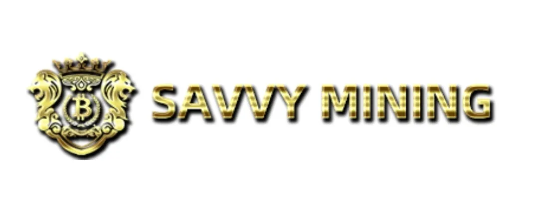 Savvy Mining's official logo featuring a golden crown and Bitcoin symbol.
