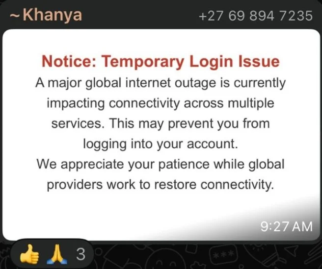 Fraud alert with temporary login issue notice from a scam platform