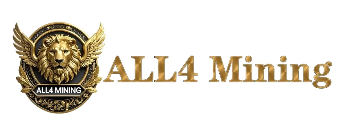 All4 Mining logo with lion and golden text design