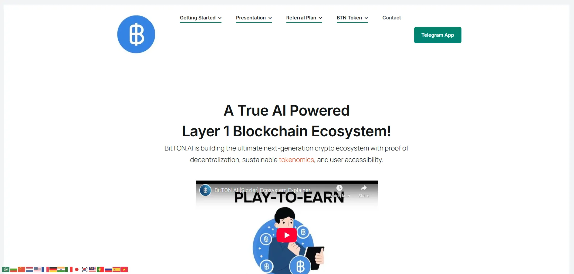 Screenshot of BitTON AI official website showing its claim as a true AI-powered Layer 1 blockchain ecosystem