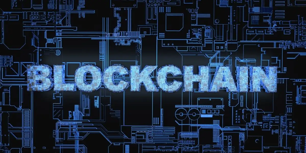 Digital blockchain background with futuristic circuit design