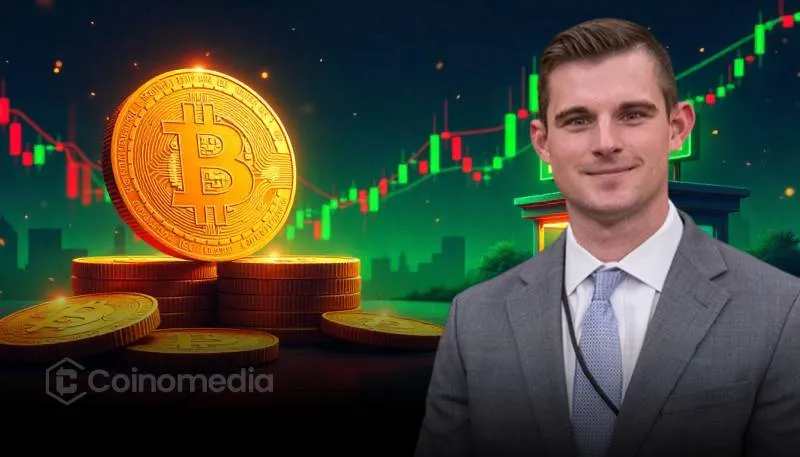 Bo Hines standing beside Bitcoin with trading chart background