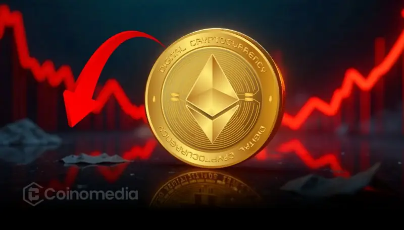 Ethereum price dipping below $3K with red downward trend arrow showing market correction concerns