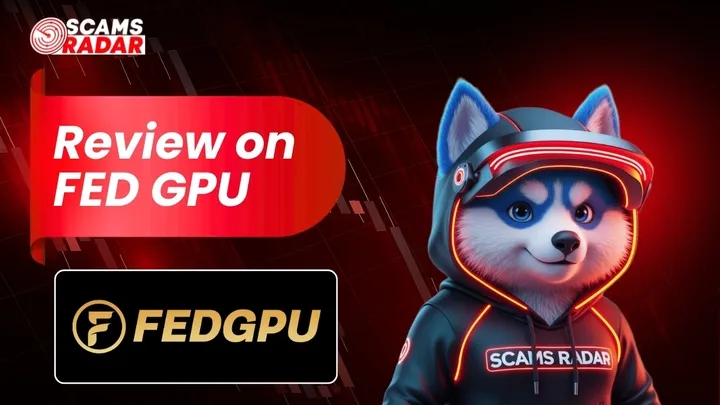 Scams Radar thumbnail showing Fed GPU review with mascot character and FedGPU logo