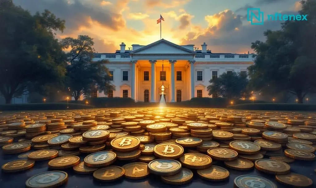 White House proposing IRS tax on U.S. citizens’ offshore crypto holdings under CARF with Bitcoin coins in foreground
