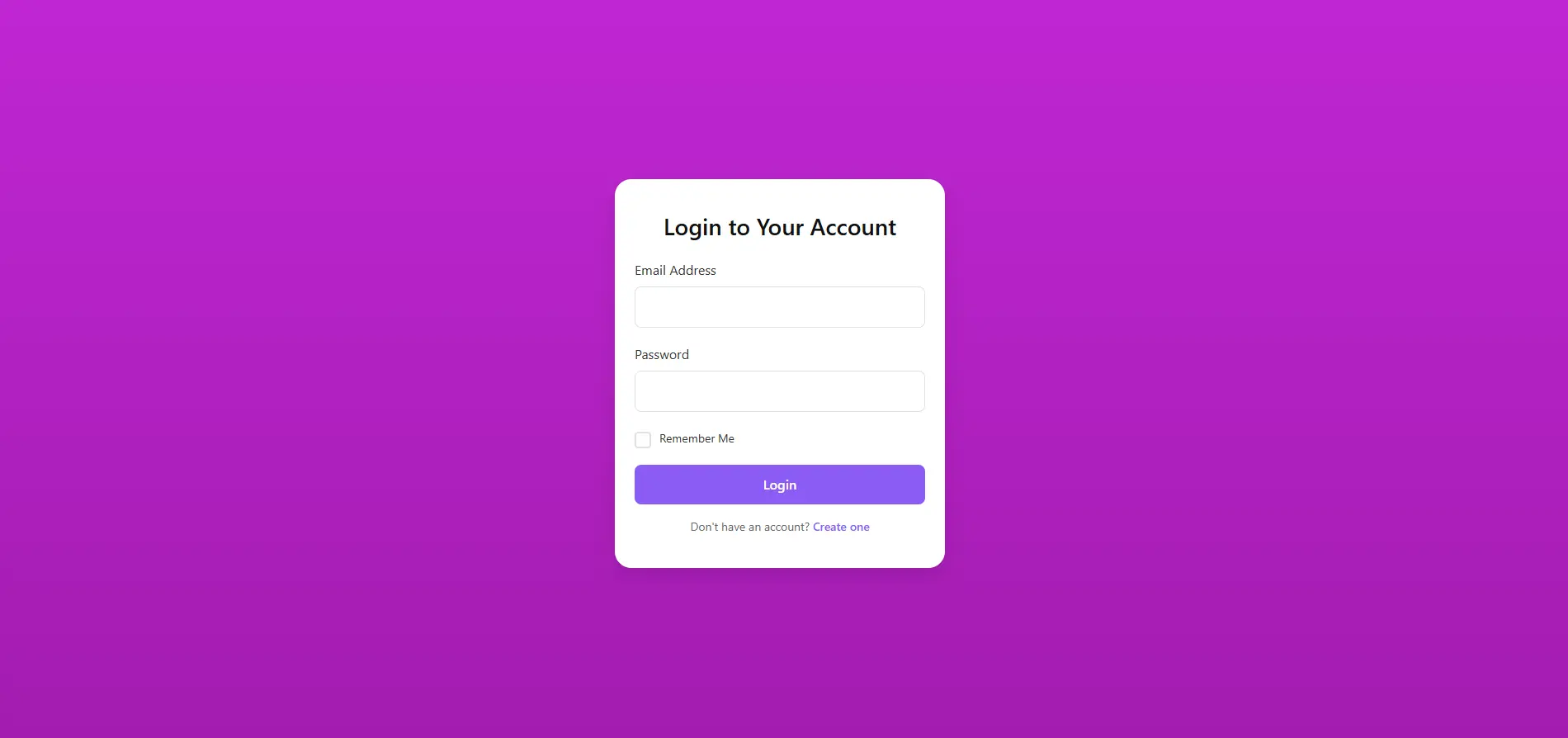 User login page with email and password fields on purple gradient background