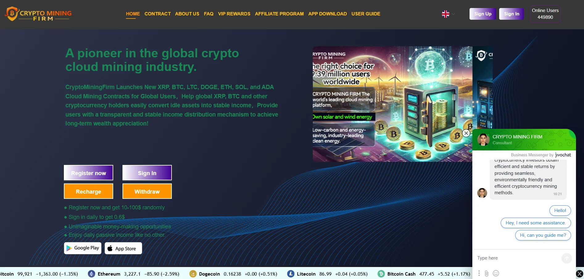 Crypto Mining Firm leading the global cloud mining industry, providing stable income through crypto mining contracts with BTC, ETH, and more.