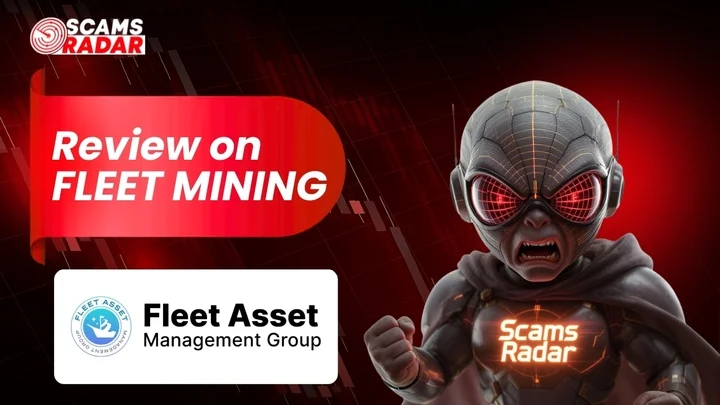 A review on Fleet Mining, featuring the Fleet Asset Management Group logo and Scams Radar branding, highlighting the platform's legitimacy.