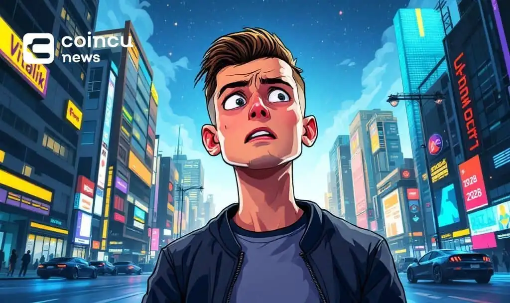 Cartoon-style man looking worried in a futuristic city as quantum crypto security concerns rise