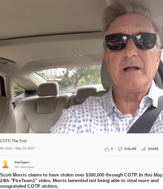 Screenshot from a video related to the Scott Morris defamation lawsuit settlement with Ponzi Patrol’s Brandon Williams.