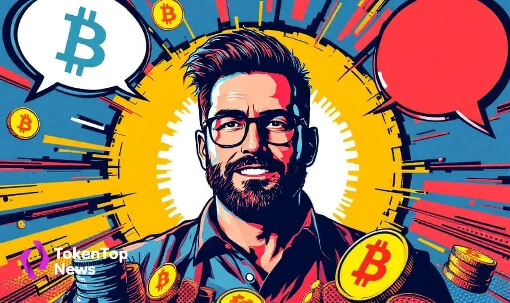Illustration of a man with Bitcoin symbols representing Strike Bitcoin lending