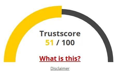 Trustscore gauge showing rating of 51 out of 100 with yellow and gray semicircle indicator