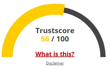 TrustScore 56 out of 100 rating gauge used in online safety review