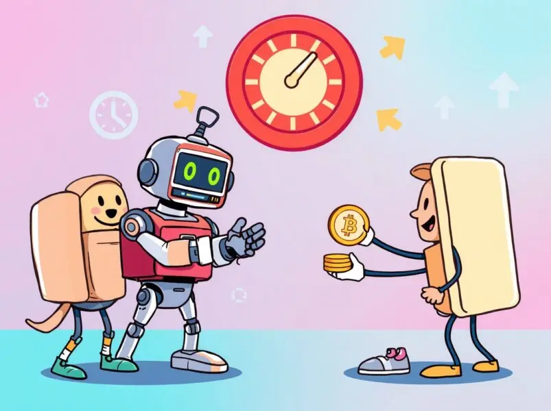 Robot and crypto traders exchanging Bitcoin during Upbit XEC suspension network upgrade