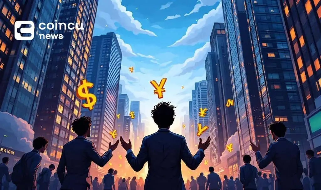 Bank of Japan rate hike illustration showing yen symbols strengthening after interest rate increase