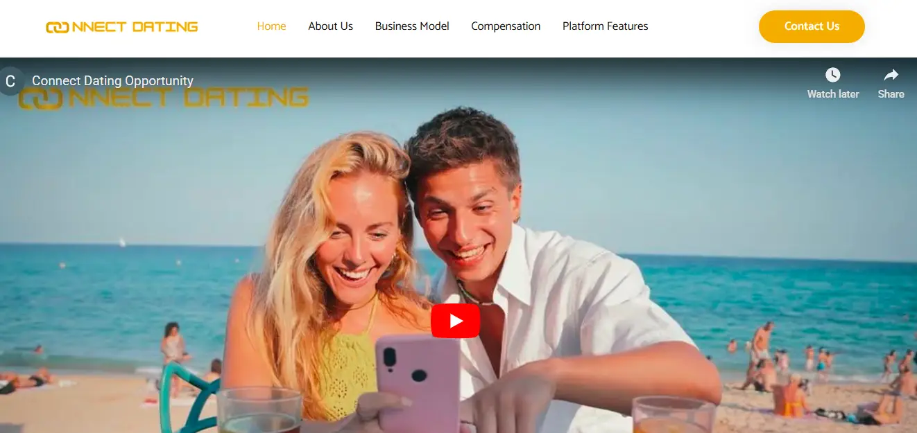 Screenshot of Connect Dating website homepage used for scam review analysis