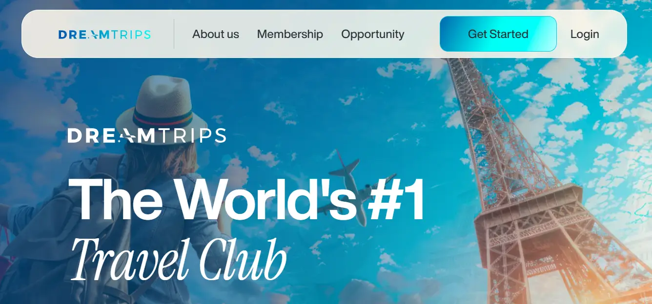 Screenshot of Dream Trips website homepage claiming to be the world’s top travel club