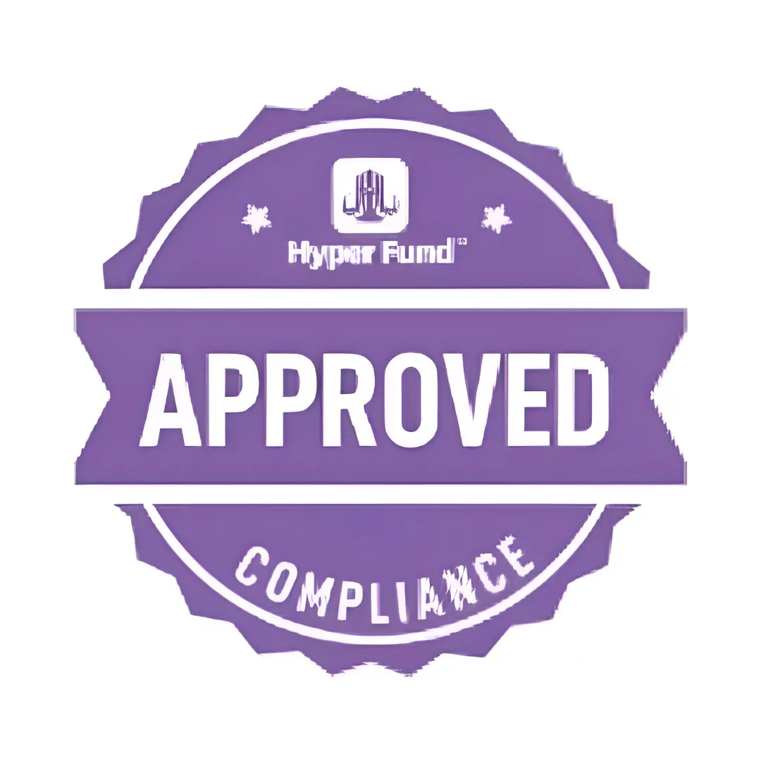 HyperFund "Approved" compliance seal with a purple background, symbolizing trust and validation.