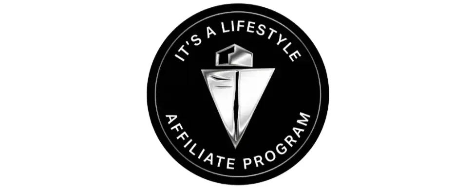 It's a Lifestyle Outlet Review logo showing the black circular emblem with the silver geometric symbol and affiliate program text.