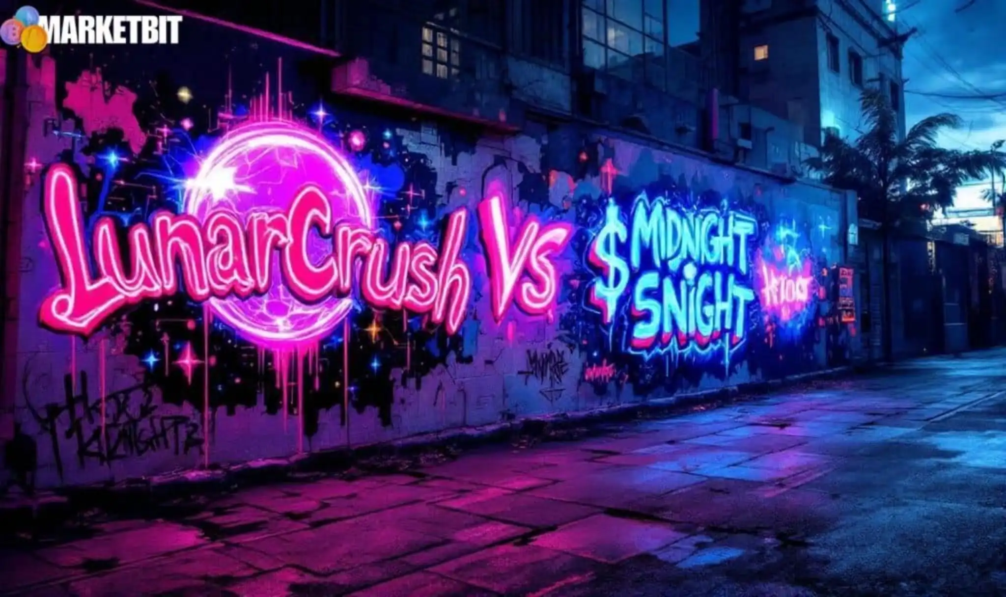 LunarCrush vs Midnight NIGHT graffiti style image representing unconfirmed integration rumors in crypto community