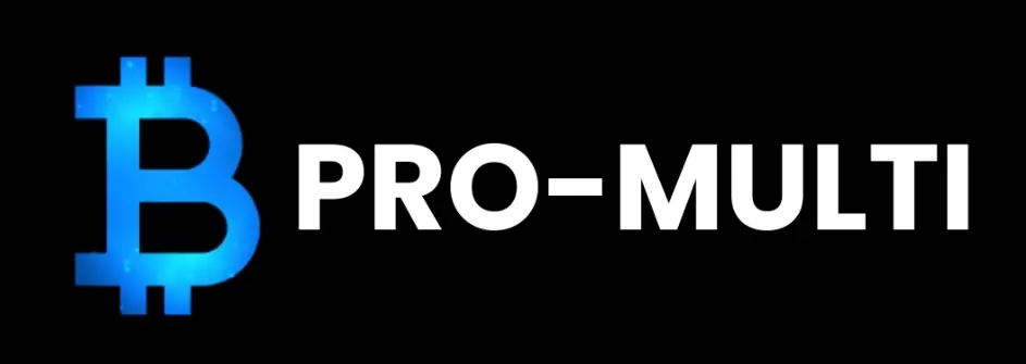 Pro-Multi Bitcoin platform logo with blue Bitcoin symbol on black background