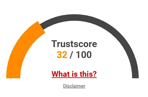 TrustScore 32 out of 100 rating gauge used in online safety review