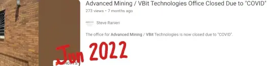 VBit Technologies office closure in June 2022 linked to company operational concerns