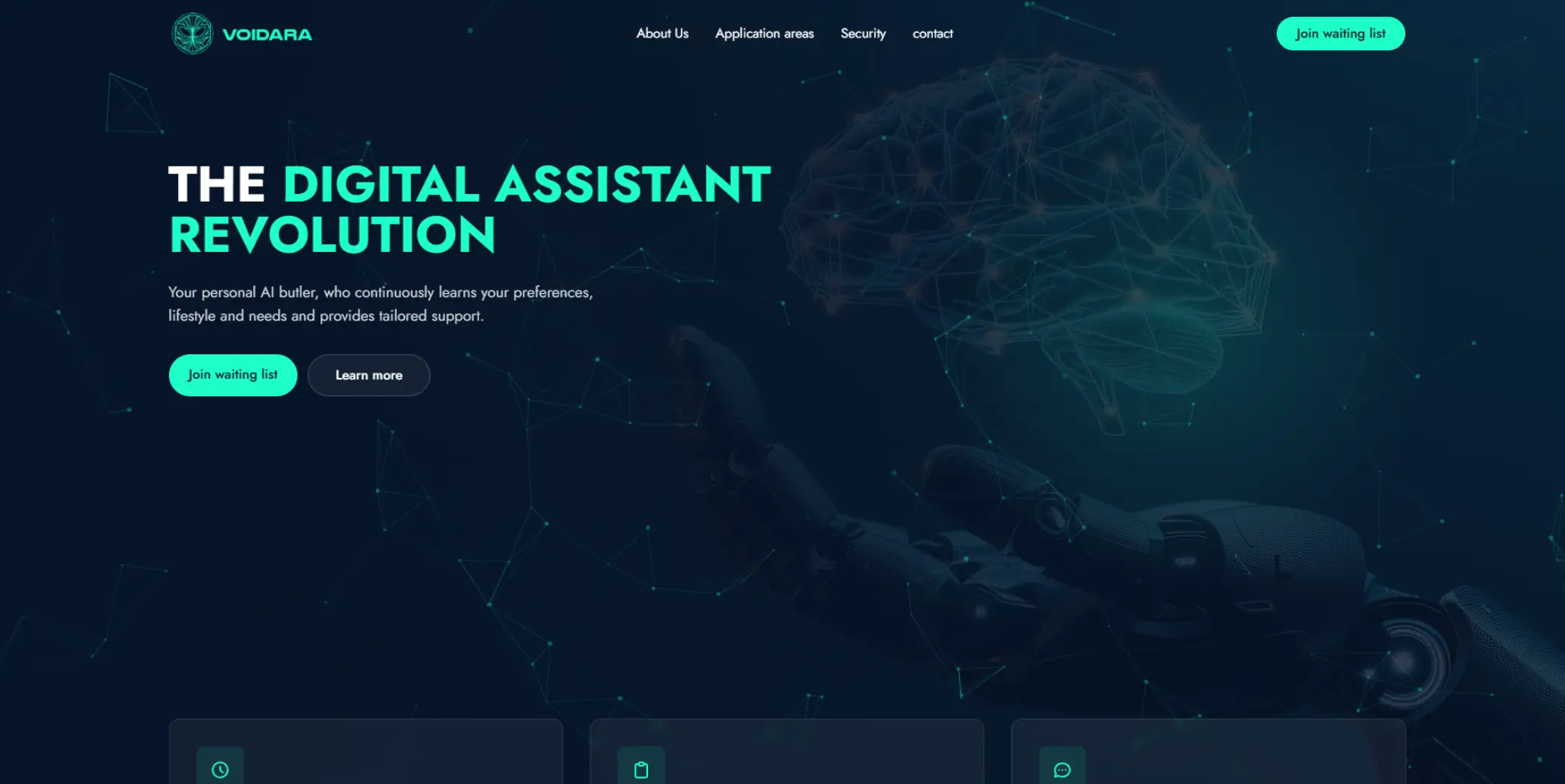 Voidara AI digital assistant platform showing intelligent automation and AI brain interface