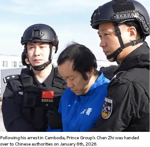 Chen Zhi escorted by authorities after arrest in Cambodia and extradition to China