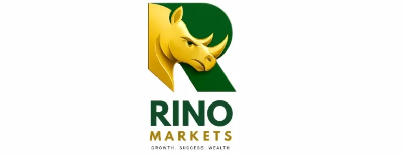 Rino Markets logo showcasing a golden rhino symbol representing growth, success, and wealth on Mujhe trading platform