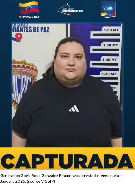 Rosa González Rincón arrested in Venezuela in Generation Zoe fraud case, shown in official custody image