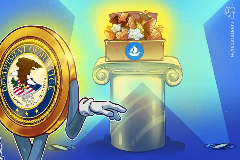 Illustration showing US Justice Department dropping the OpenSea insider trading case after appeals court reversal