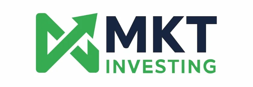 MKT Investing logo showing upward growth arrows representing smart stock market investing and financial growth