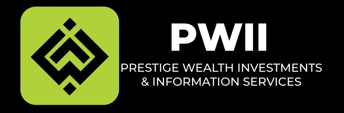 PWII logo of Prestige Wealth Investments and Information Services on black background